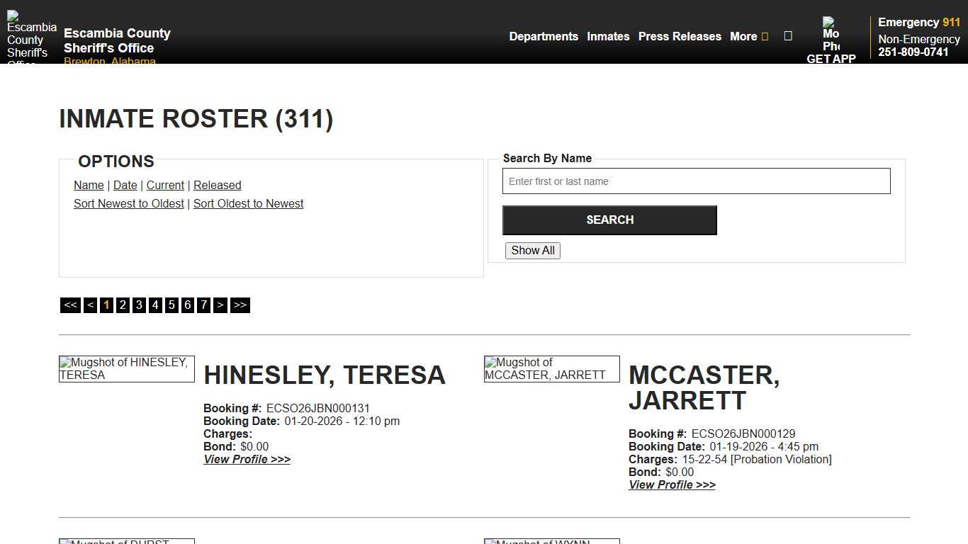 Inmate Roster - Current Inmates Booking Date Descending - Escambia County Sheriff, AL
